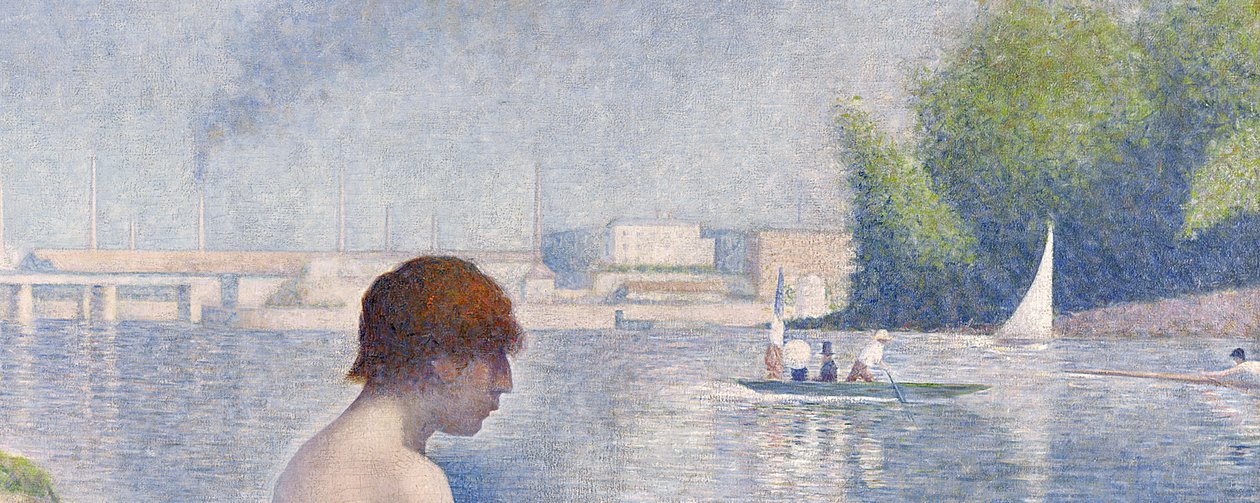 Fürdőzők Asnières-ben, 1884, olaj, vászon, 2136-os részlet alkotó: Georges Seurat
