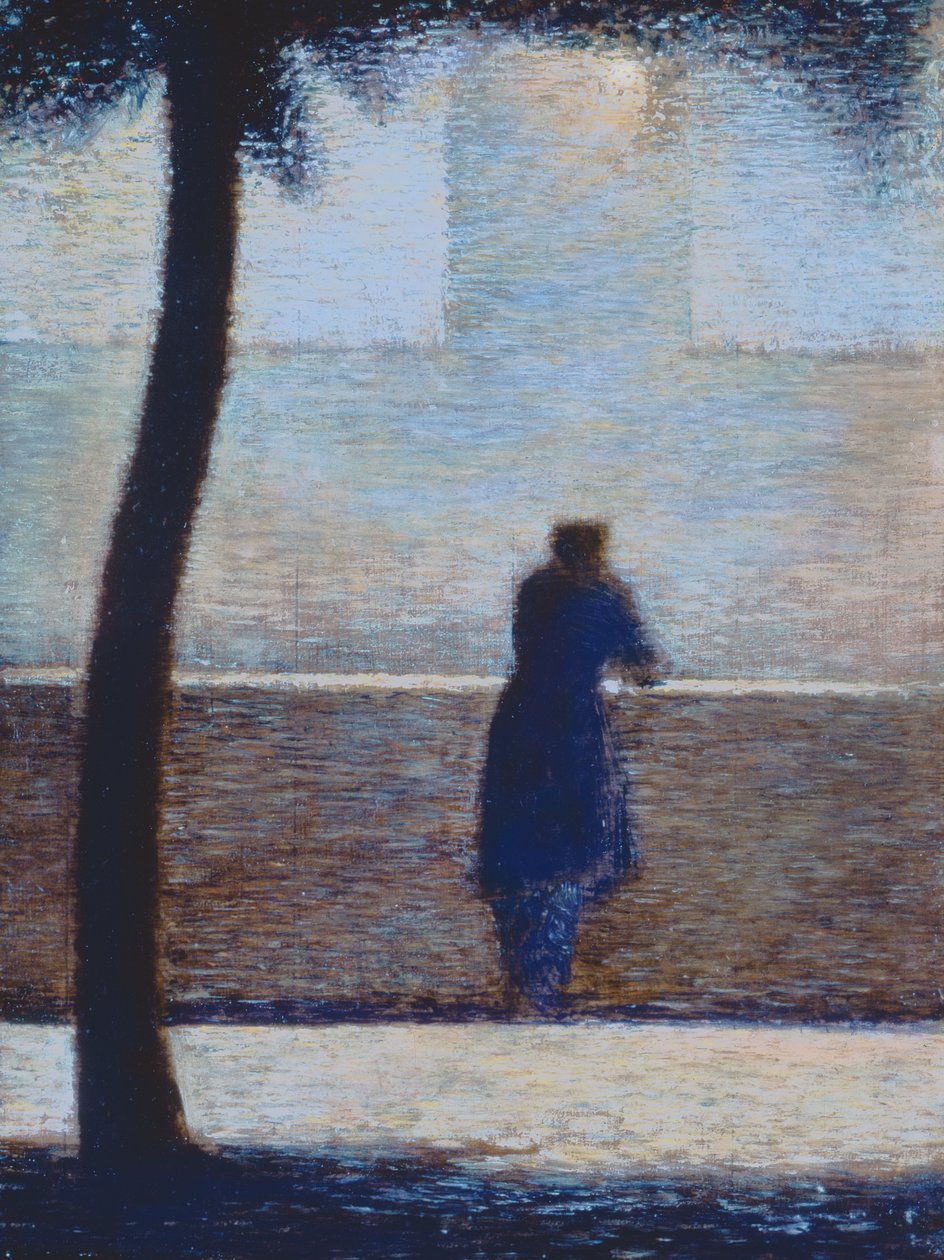 Mellvédre támaszkodó férfi (olaj, karton) alkotó: Georges Seurat