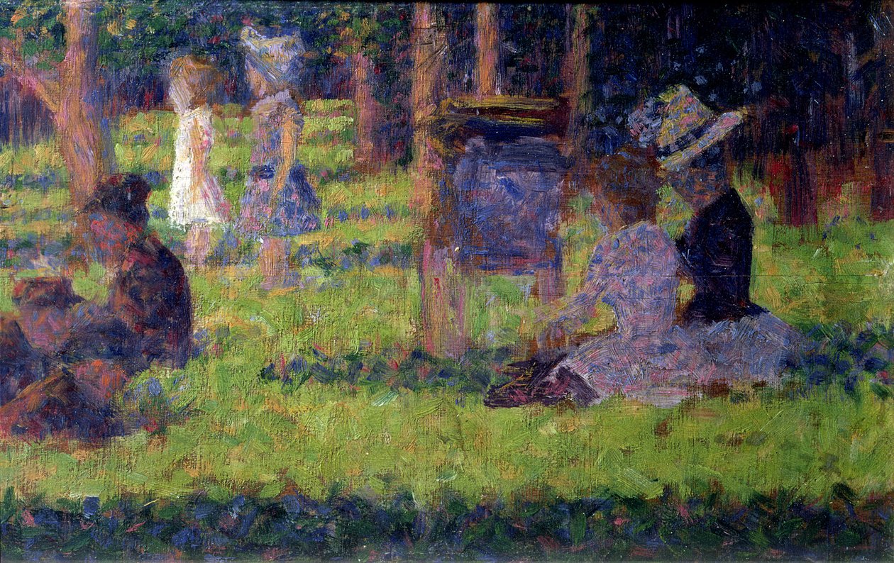 Tanulmány a „Vasárnap délután La Grande Jatte szigetén”, 1884-86 körül (panel) (lásd még: 415) alkotó: Georges Seurat