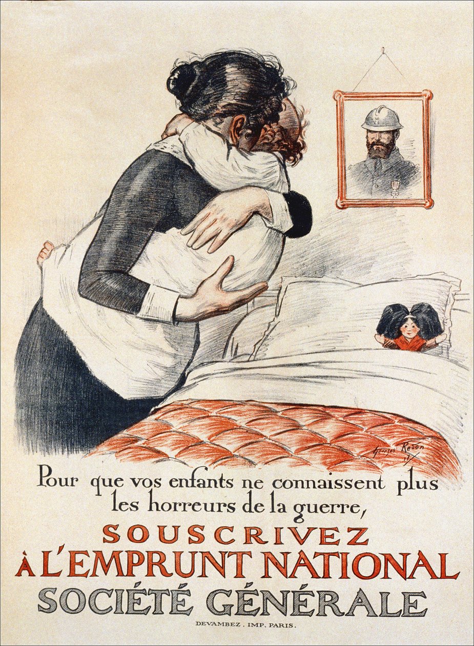 Ha szeretné megakadályozni, hogy gyermekei átéljék a háború borzalmait, fizessen elő a Societe Generale nemzeti kölcsönre - plakát, 1917 alkotó: Georges Redon