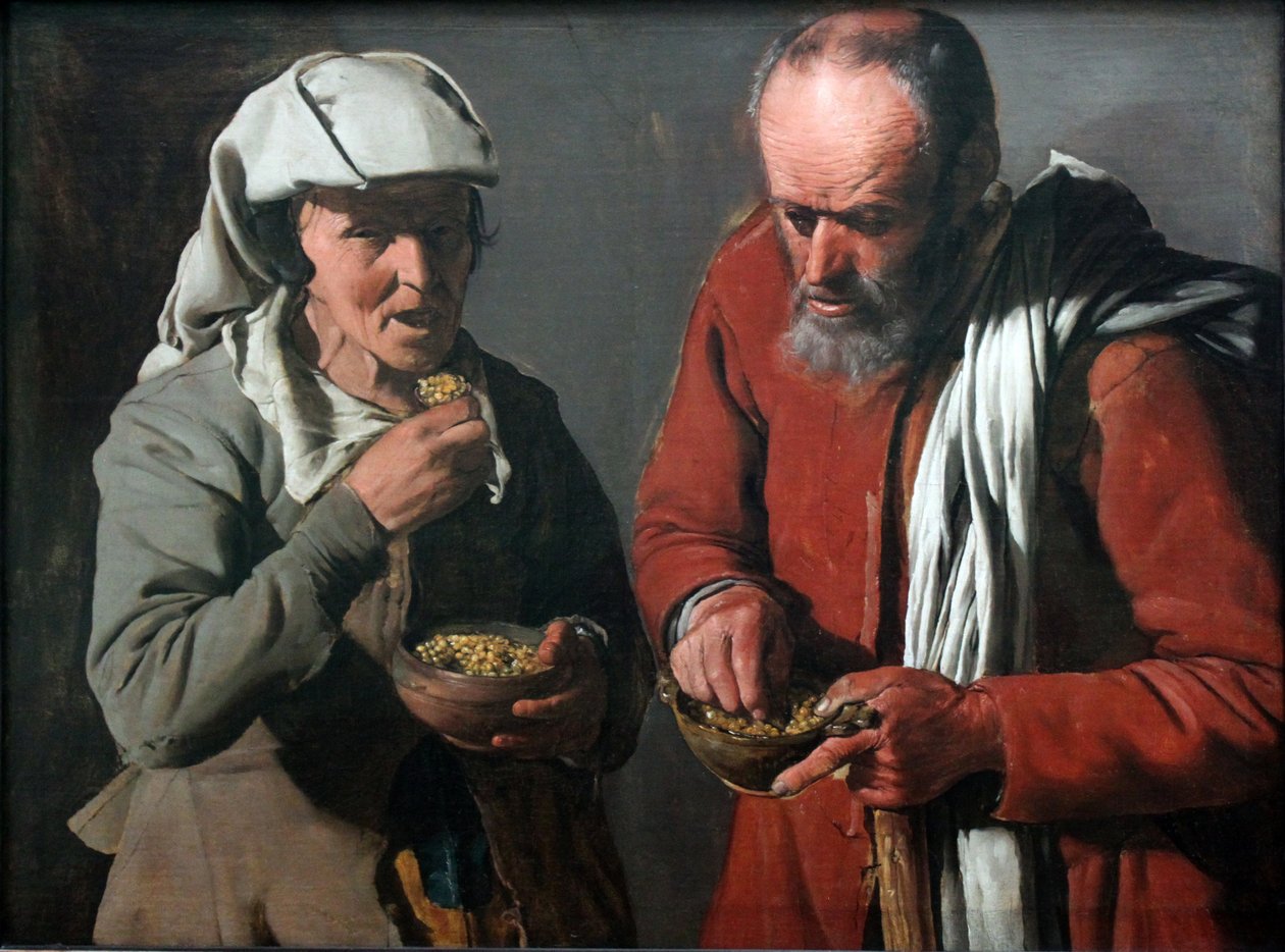 Paraszt házaspár eszik borsót alkotó: Georges de La Tour