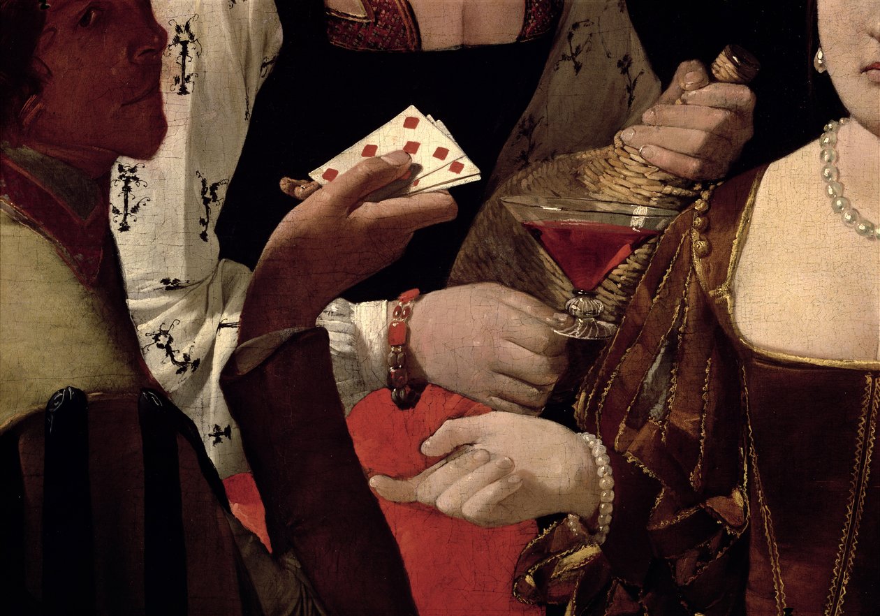 The Cheat with the Ace of Diamonds, részlet a játékosokról, 1635-40 körül (90053 részlet) alkotó: Georges de La Tour