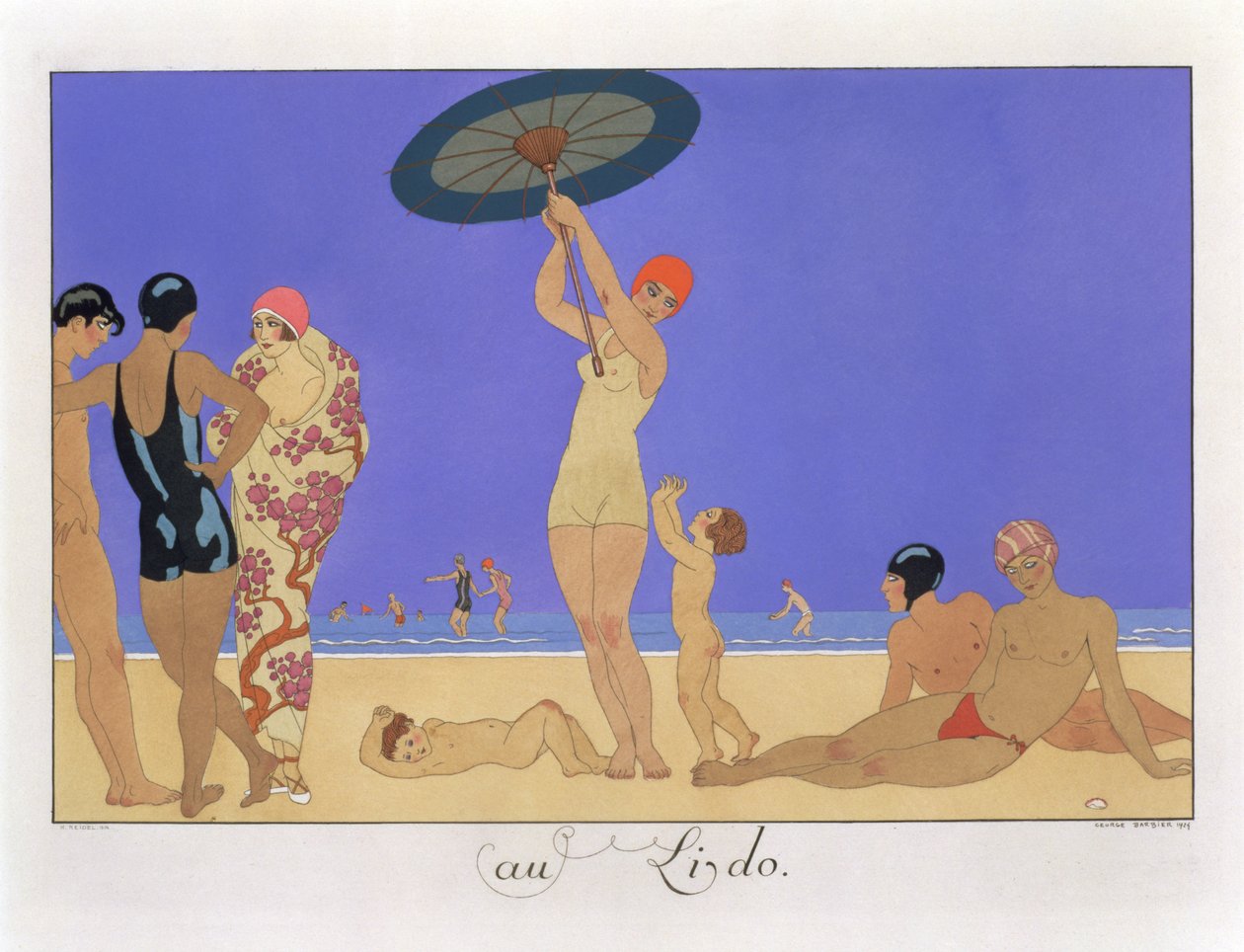 A Lidóban, metszett Henri Reidel alkotó: Georges (after) Barbier