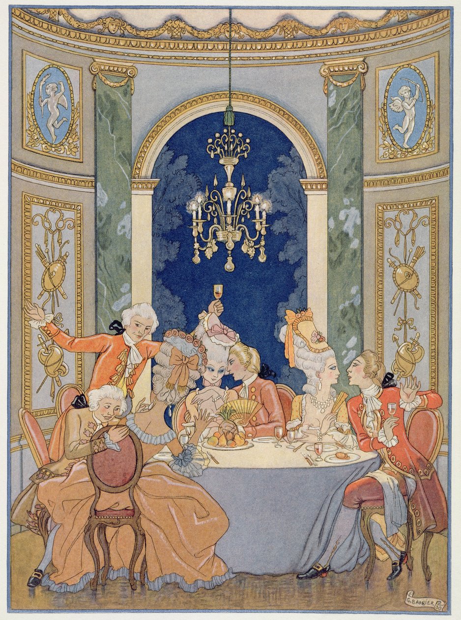 Illusztráció Pierre Choderlos de Laclos (1741-1803) „Les Liaisons Dangereuses” című könyvéből, amely az 1920-as években jelent meg (stencilnyomat) alkotó: Georges (after) Barbier