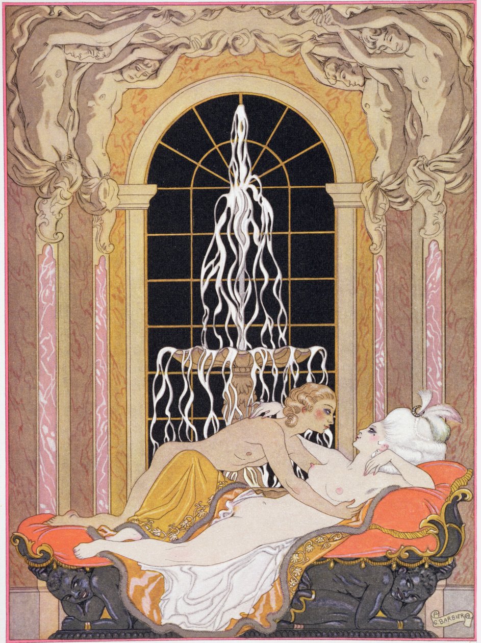 Illusztráció Pierre Choderlos de Laclos (1741-1803) „Les Liaisons Dangereuses” című könyvéből, 1929-ben megjelent (stencilnyomat) alkotó: Georges (after) Barbier
