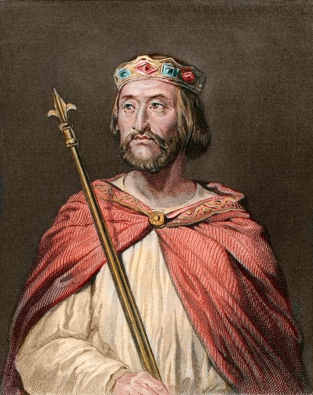 III. Károly, az Egyszerű (879-929) frankok királyának nevezett portréja - III. KÁROLY (879-929) - Egyszerű Károly - Franciaország királya, 893-923 - metszet Georges Rouget (1783-1869) után alkotó: Georges (after) Rouget