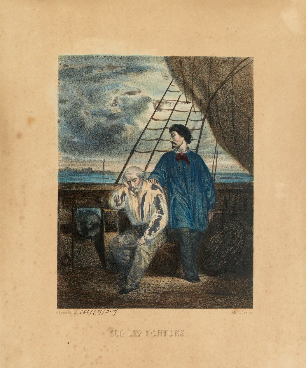 A pontonon, H. Jannin metszete, 1848 alkotó: Georges Alexandre after Fischer