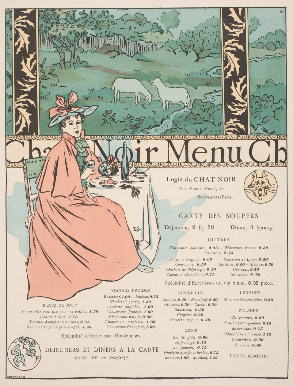 Menü a Chat Noirból (színes litho és pochoir print) alkotó: Georges Auriol