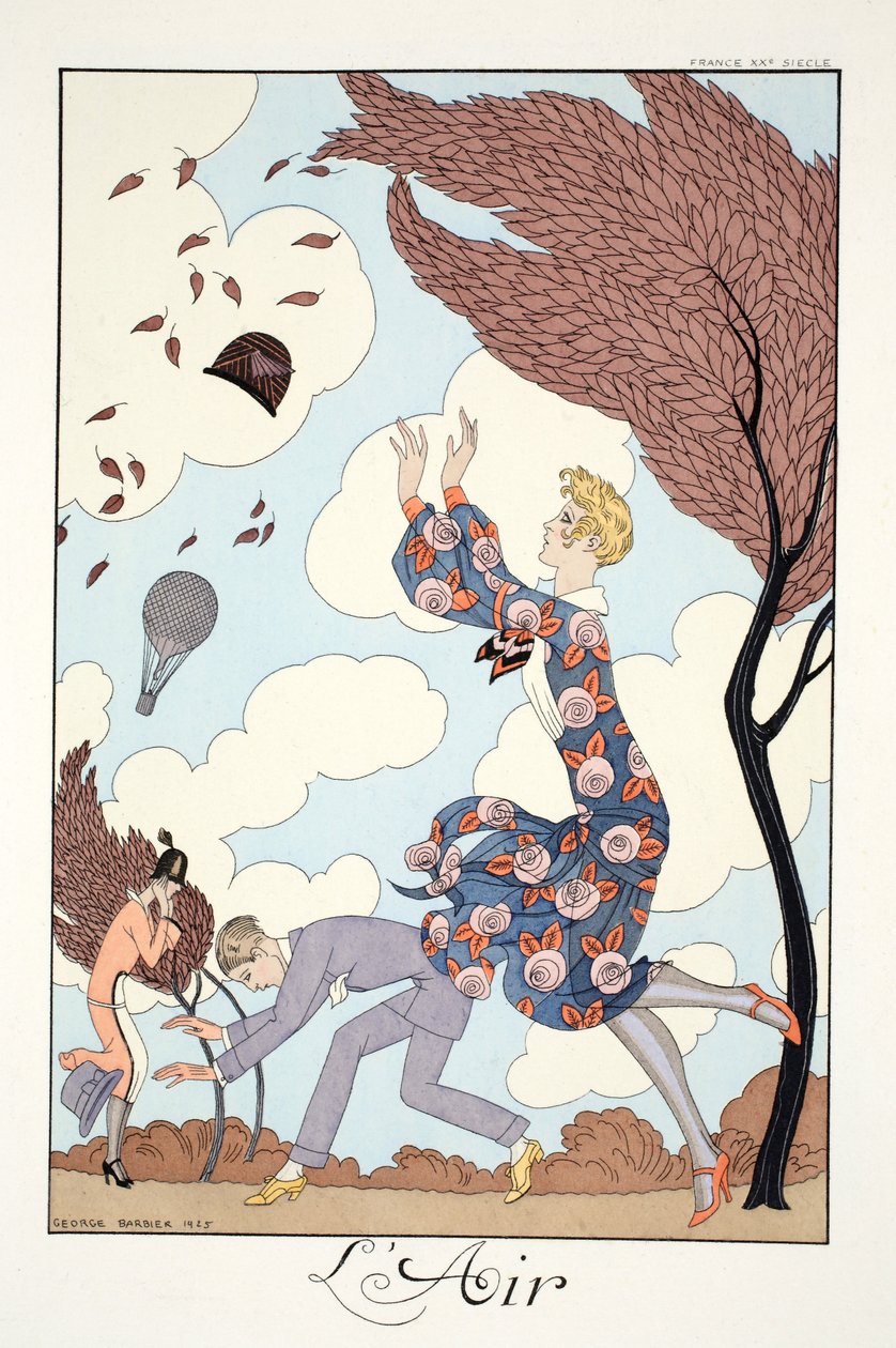 Levegő a „Falbalas és Fanfreluches, Jelen, Múlt és Jövő módok almanachjából” alkotó: Georges Barbier