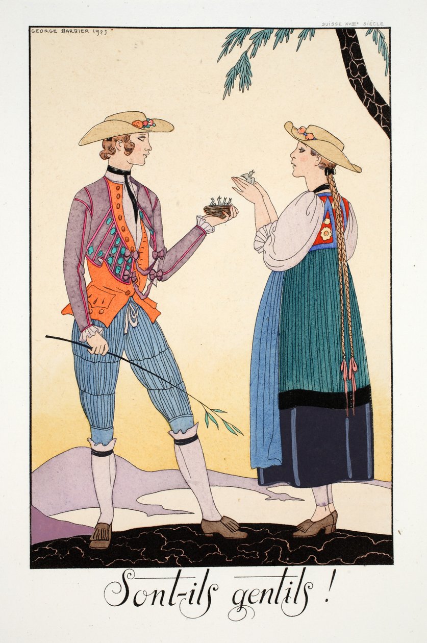 Szépek-e!, a „Falbalas és Fanfreluches, Jelen, Múlt és Jövő módok almanachjából” alkotó: Georges Barbier