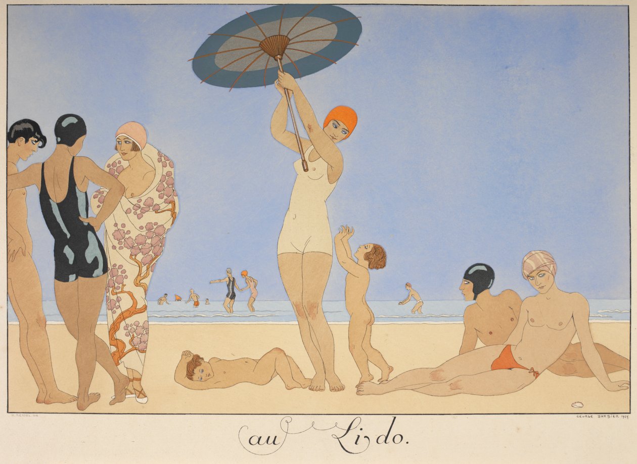 Au lido. Emberek a tengerparton. alkotó: Georges Barbier