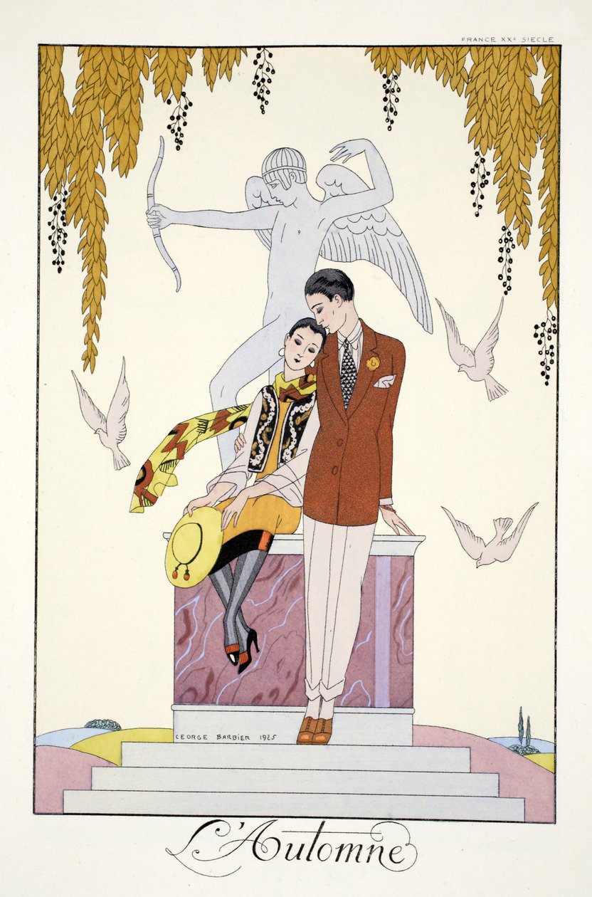 Autumn a „Falbalas & Fanfreluches, Jelen, Múlt és Jövő módok almanachjából” alkotó: Georges Barbier