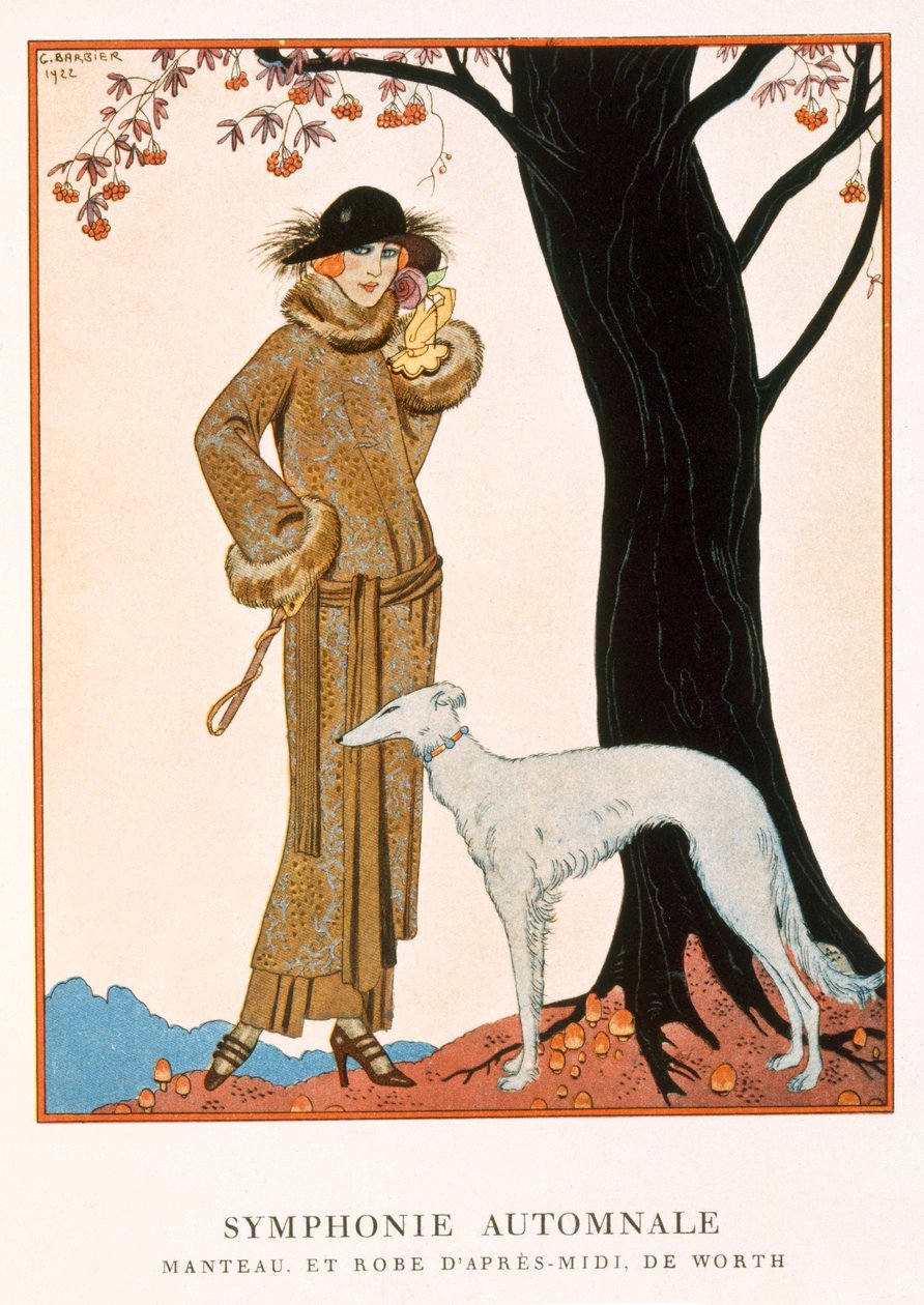 Autumnal Symphony, Worth délutáni kabátja és ruha, a „Gazette de Bon Ton” No.9-ből alkotó: Georges Barbier