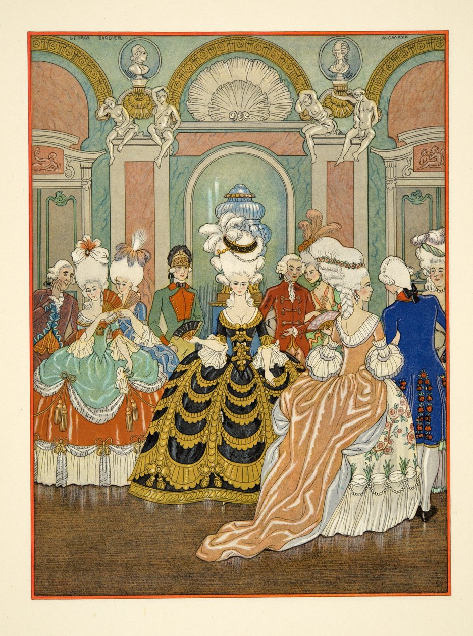 Báltermi jelenet, Pierre Choderlos de Laclos (1741-1803) „Les Liaisons Dangereuses” illusztrációja, 1934 (stencilnyomat) alkotó: Georges Barbier