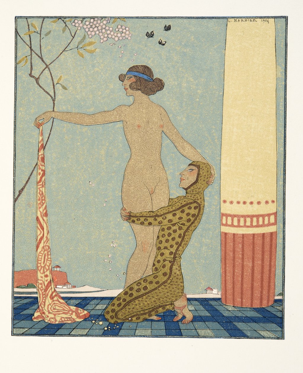 Bilitis, illusztráció a Les Chansons de Bilitisből, Pierre Louys, pub. 1922 (sablonnyomat) alkotó: Georges Barbier
