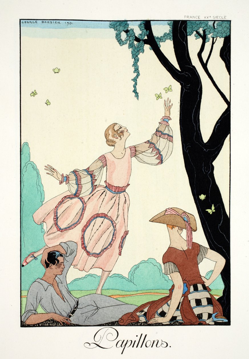 Pillangók a „Falbalas és Fanfreluches, Jelen, Múlt és Jövő módok almanachjából” alkotó: Georges Barbier