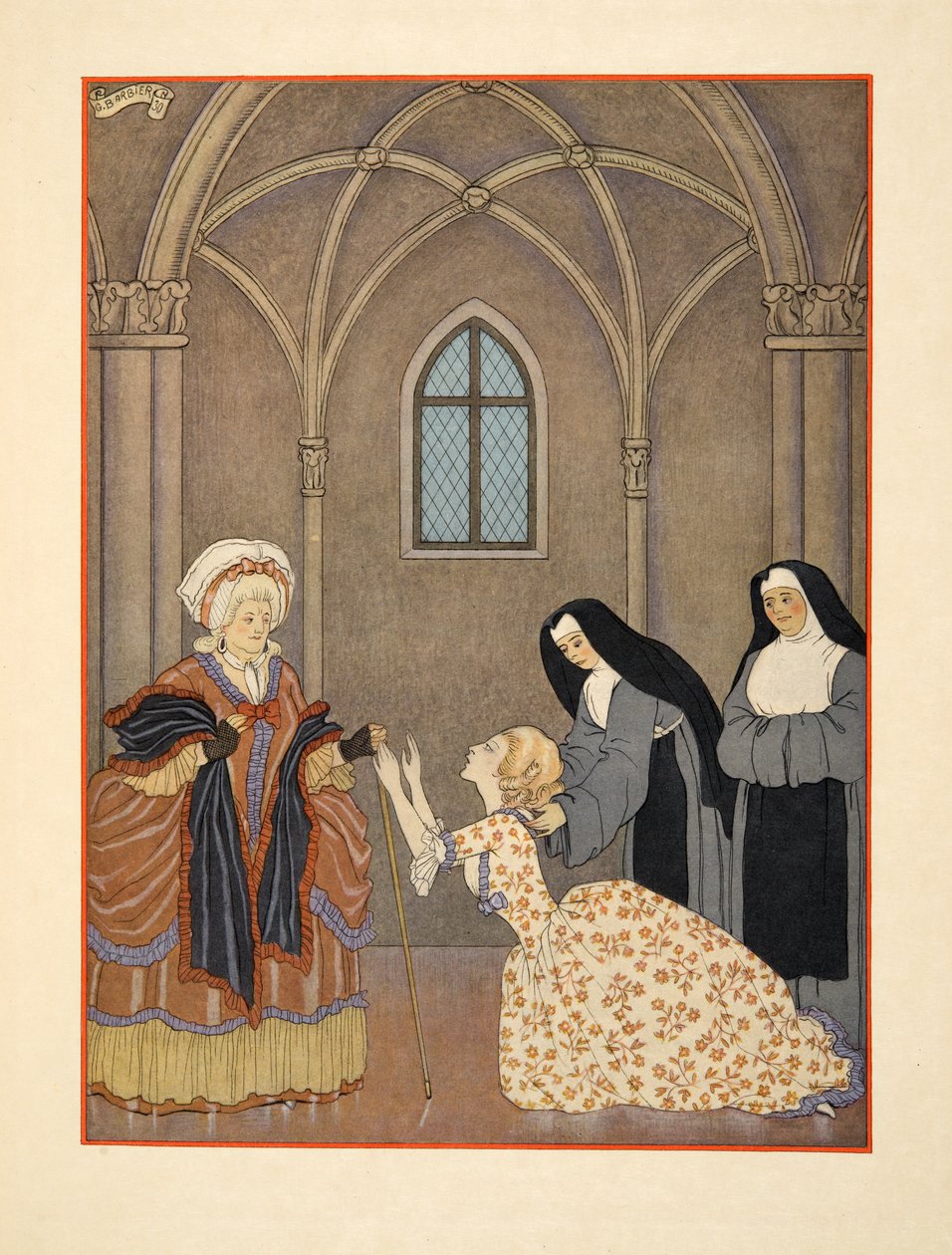 Cecile visszatért a kolostorba, Illusztráció a "Les Liaisons Dangereuses"-ből, Pierre Choderlos de Laclos (1741-1803) pub. 1934 (sablonnyomat) alkotó: Georges Barbier