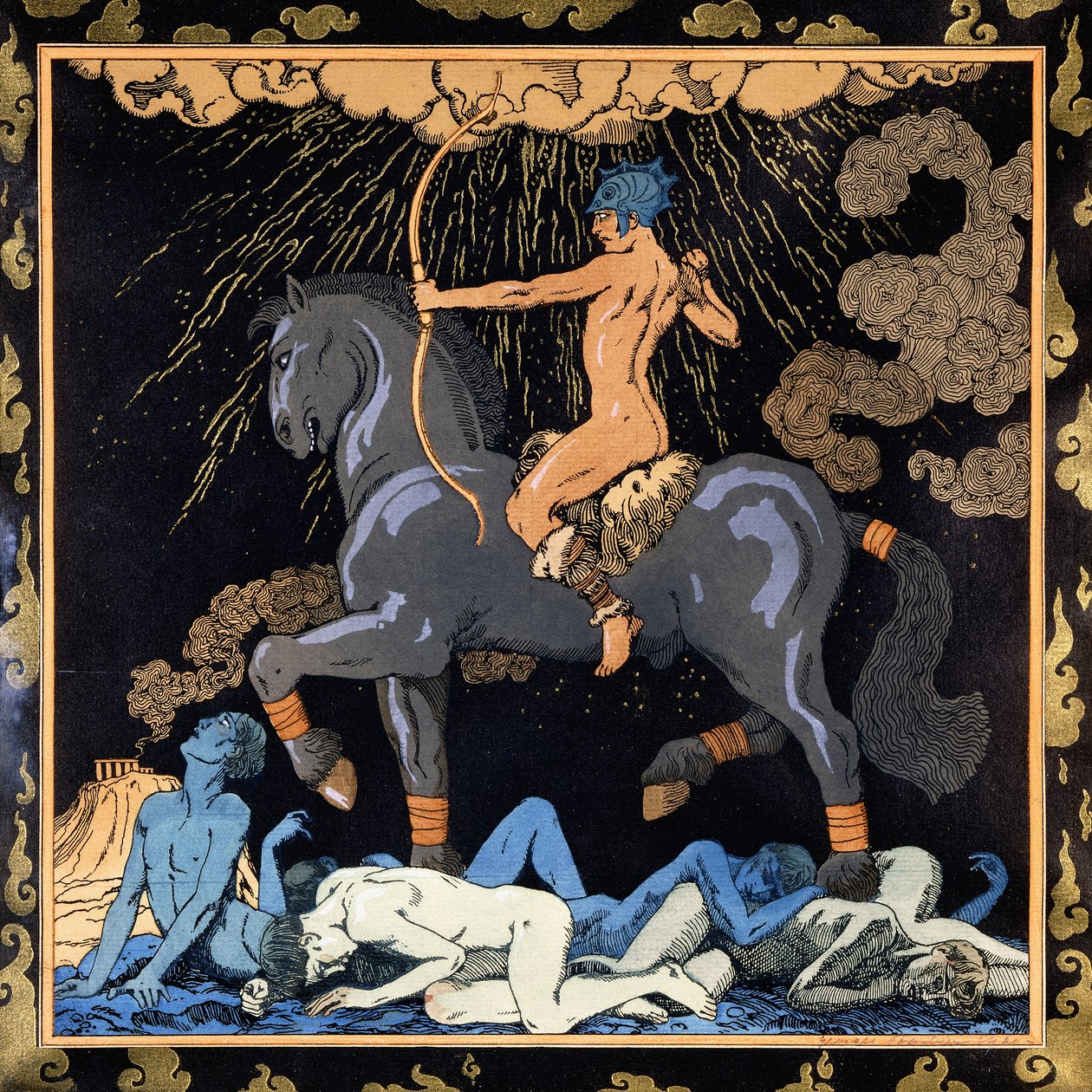 Ő, aki a fekete lovon lovagol, 1917-1920 körül (stencil) alkotó: Georges Barbier