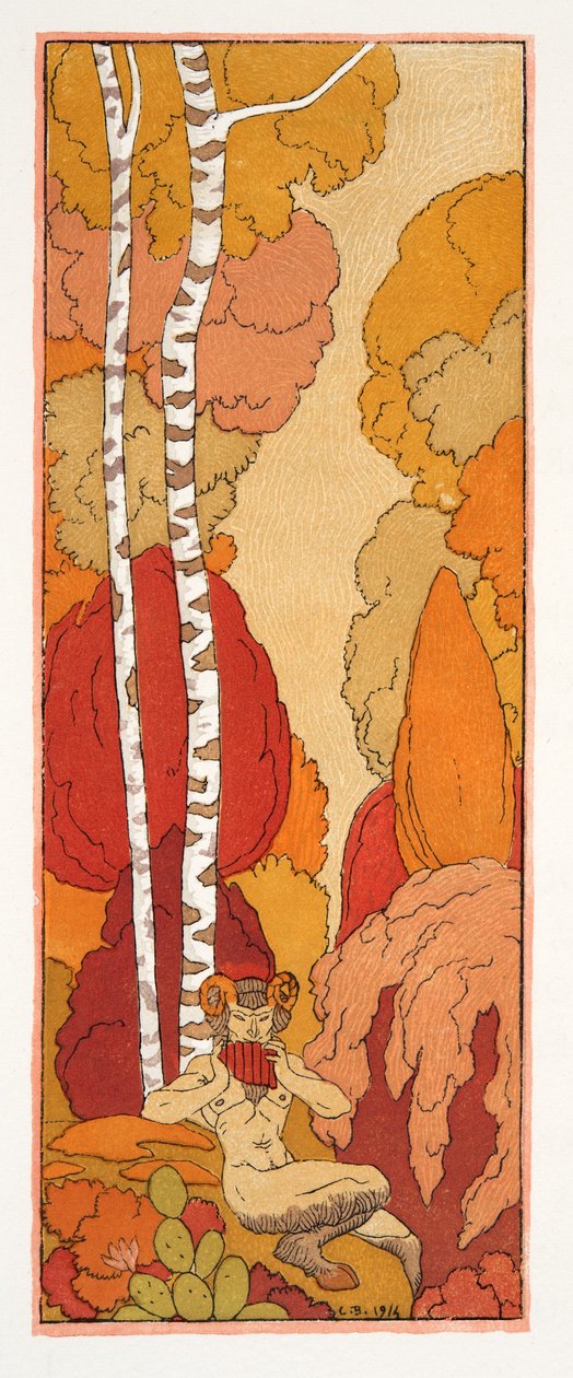 Pásztori ének, illusztráció a Les Chansons de Bilitisből, Pierre Louys, pub. 1922 (sablonnyomat) alkotó: Georges Barbier