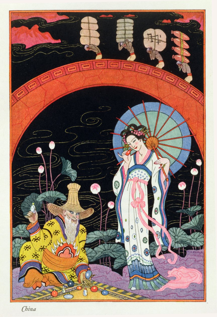 Kína, a "The Art of Perfume", pub. 1912 (pochoir print) alkotó: Georges Barbier