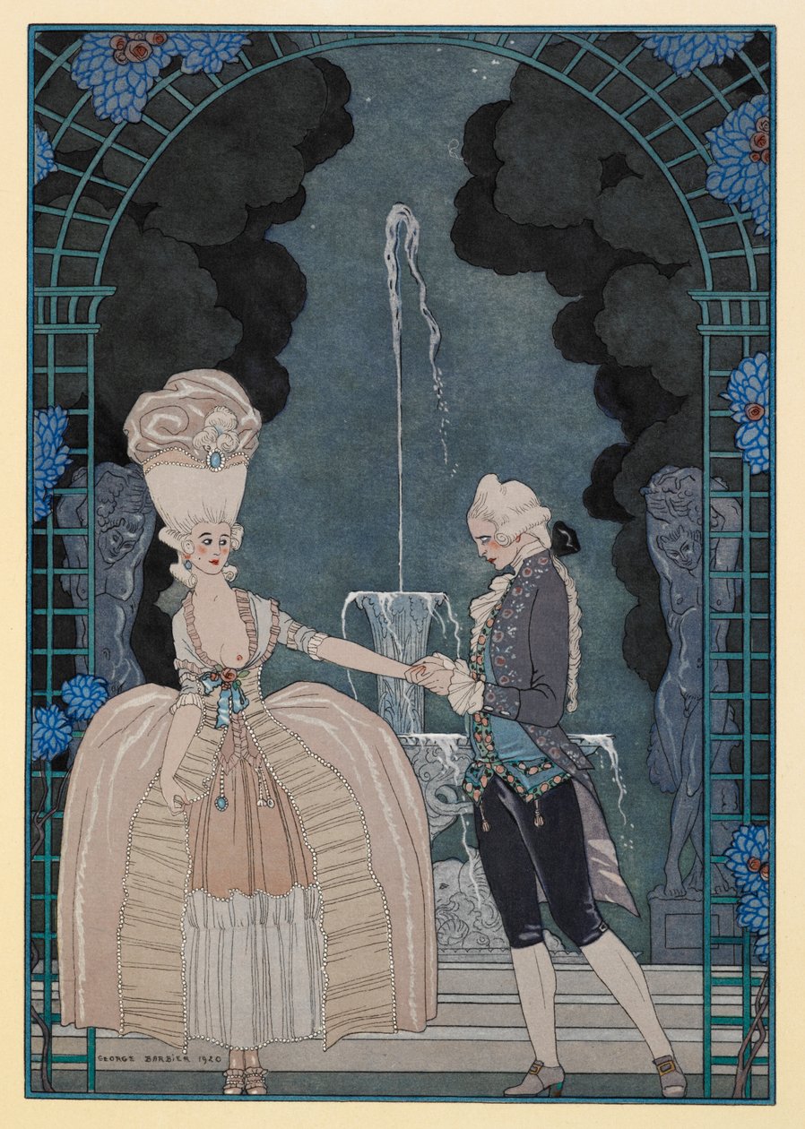 Colloque Sentimental. Egy férfi, aki egy nő kezét fogja. alkotó: Georges Barbier