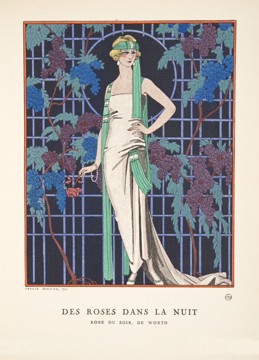 Roses in the Night, a divatos tányérok gyűjteményéből alkotó: Georges Barbier