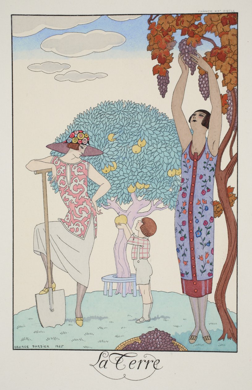 Föld, a „Falbalas és Fanfreluches, Jelen, Múlt és Jövő módok almanachjából” alkotó: Georges Barbier