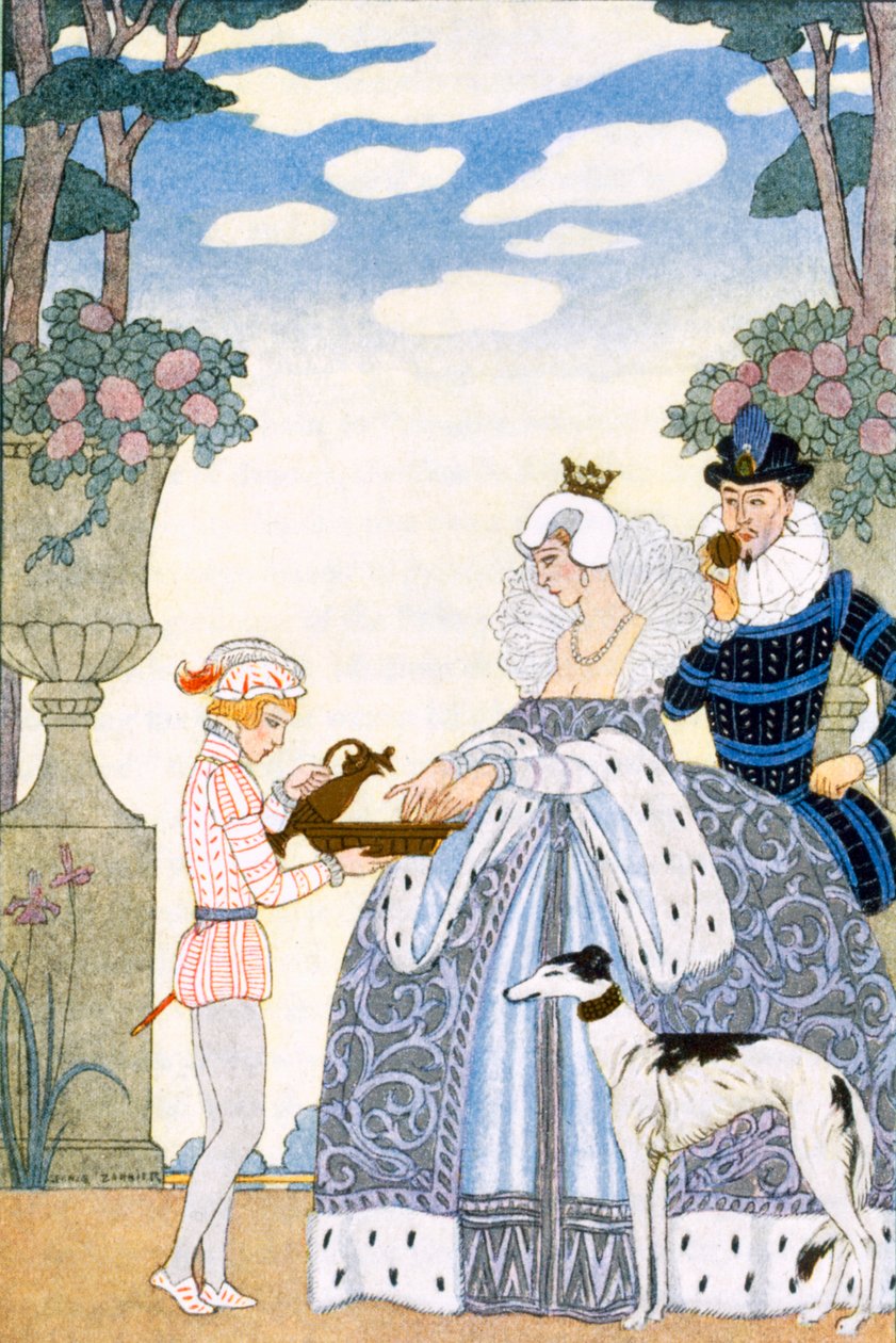 Elizabethan England, a "The Art of Perfume" kocsmából. 1912 (pochoir print) alkotó: Georges Barbier