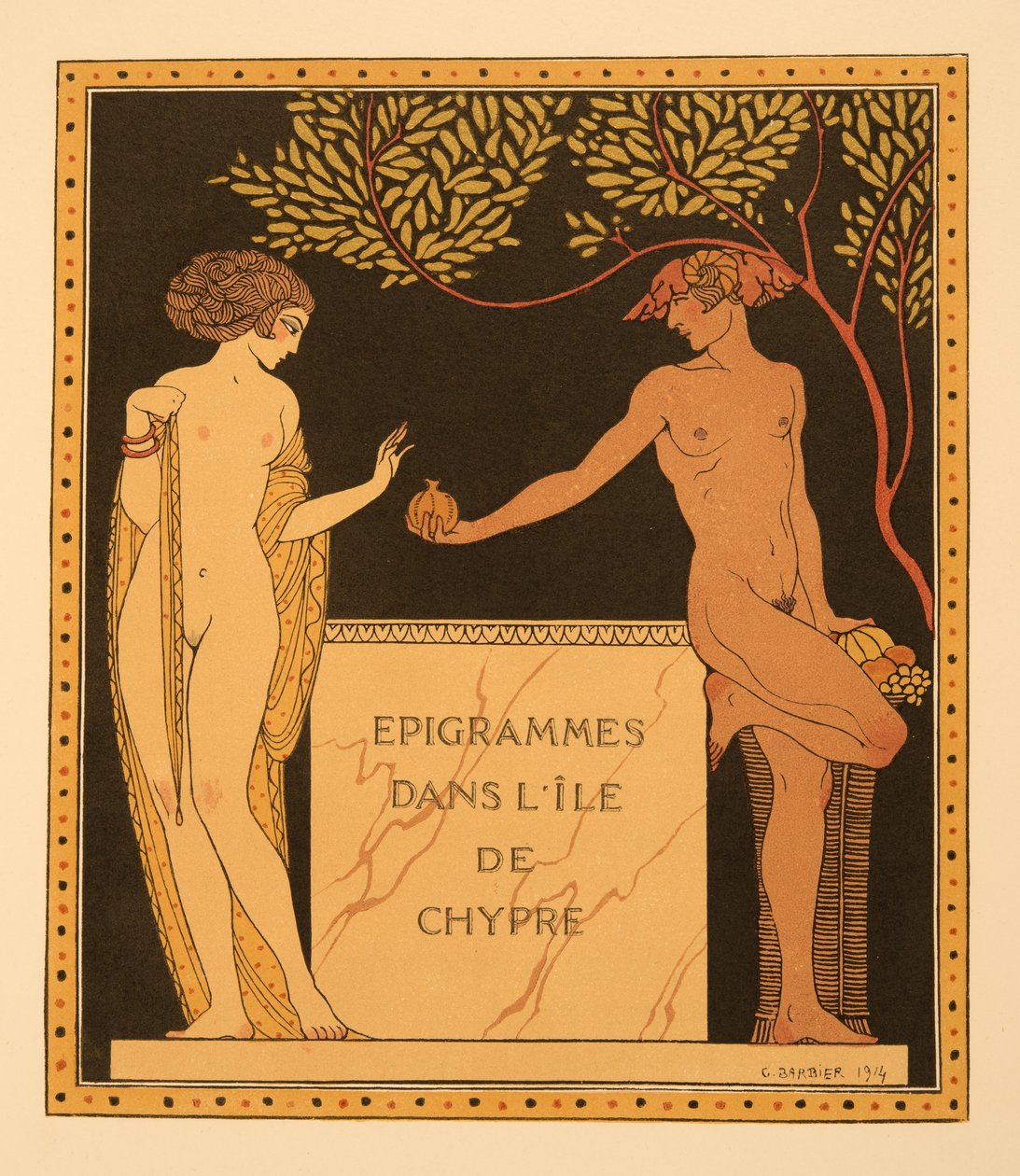 Epigrammák Ciprus szigetén, illusztráció a Les Chansons de Bilitisből, Pierre Louys, pub. 1922 (sablonnyomat) alkotó: Georges Barbier
