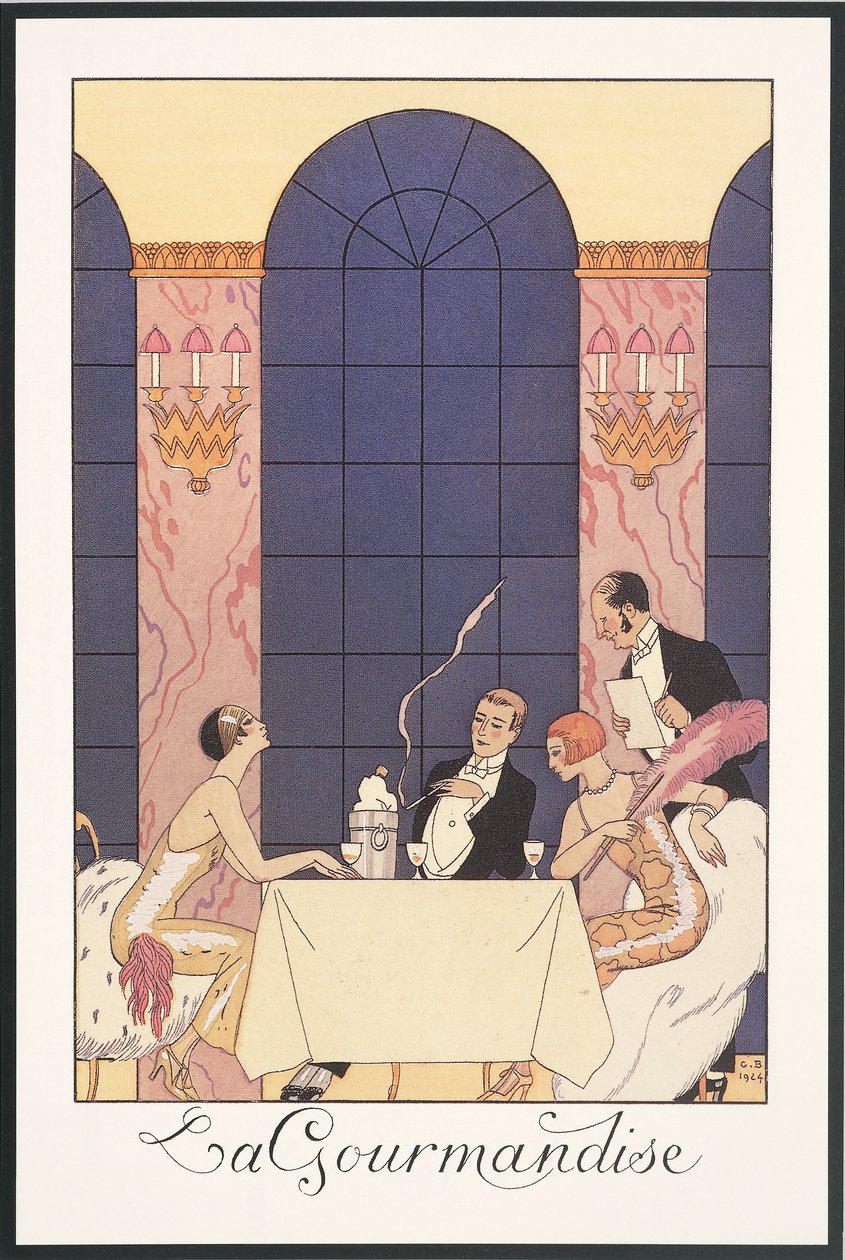 Falbalas és Fanfreluches, Almanach 1925-re: "La gourmandise", George Barbier, nyomtatott alkotó: Georges Barbier