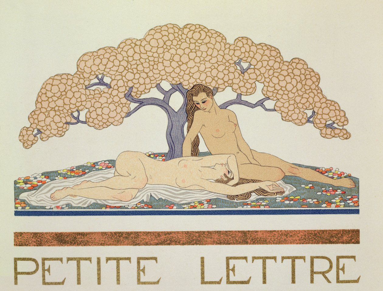 Női aktok, Paul Valery (1871-1945) „Les Mythes” című illusztrációja, 1923-ban megjelent (pochoir print) alkotó: Georges Barbier