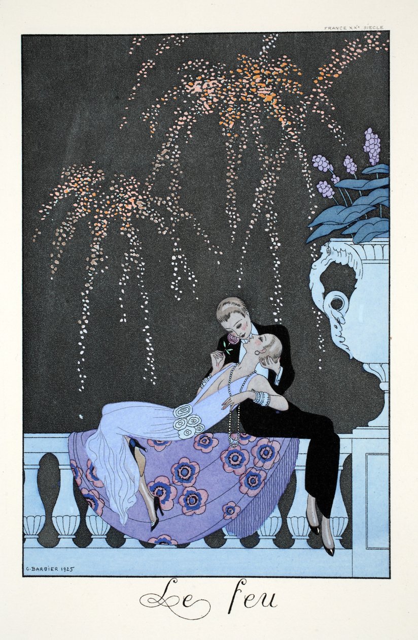Tűz a „Falbalas és Fanfreluches, Jelen, Múlt és Jövő módok almanachjából” alkotó: Georges Barbier