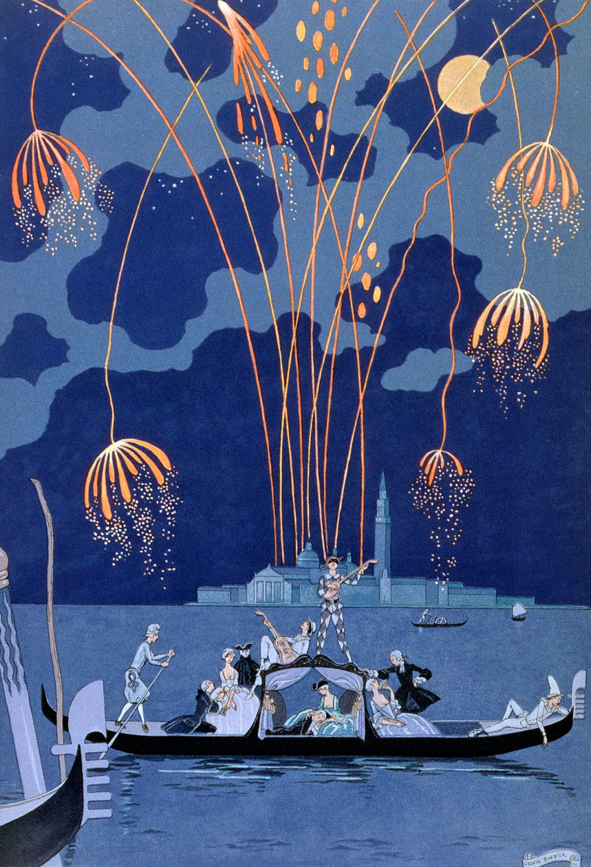 "Tűzijáték Velencében", 1924 alkotó: Georges Barbier