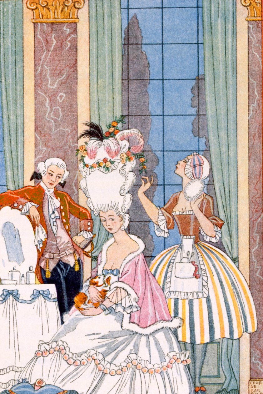Franciaország a 18. században, a "The Art of Parfume" kocsmából. 1912 (pochoir print) alkotó: Georges Barbier