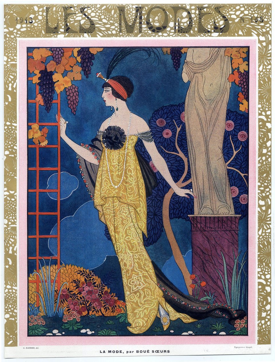 A Les Modes első borítója; 1913; kocsma. 1913 (színes metszet) alkotó: Georges Barbier