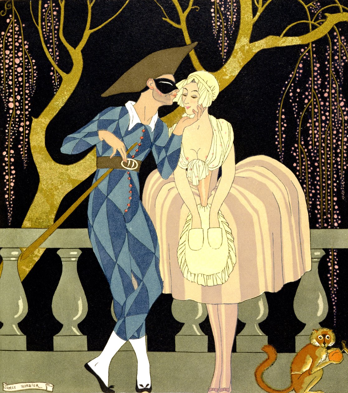 Harlekin csókja (akvarell papíron) alkotó: Georges Barbier