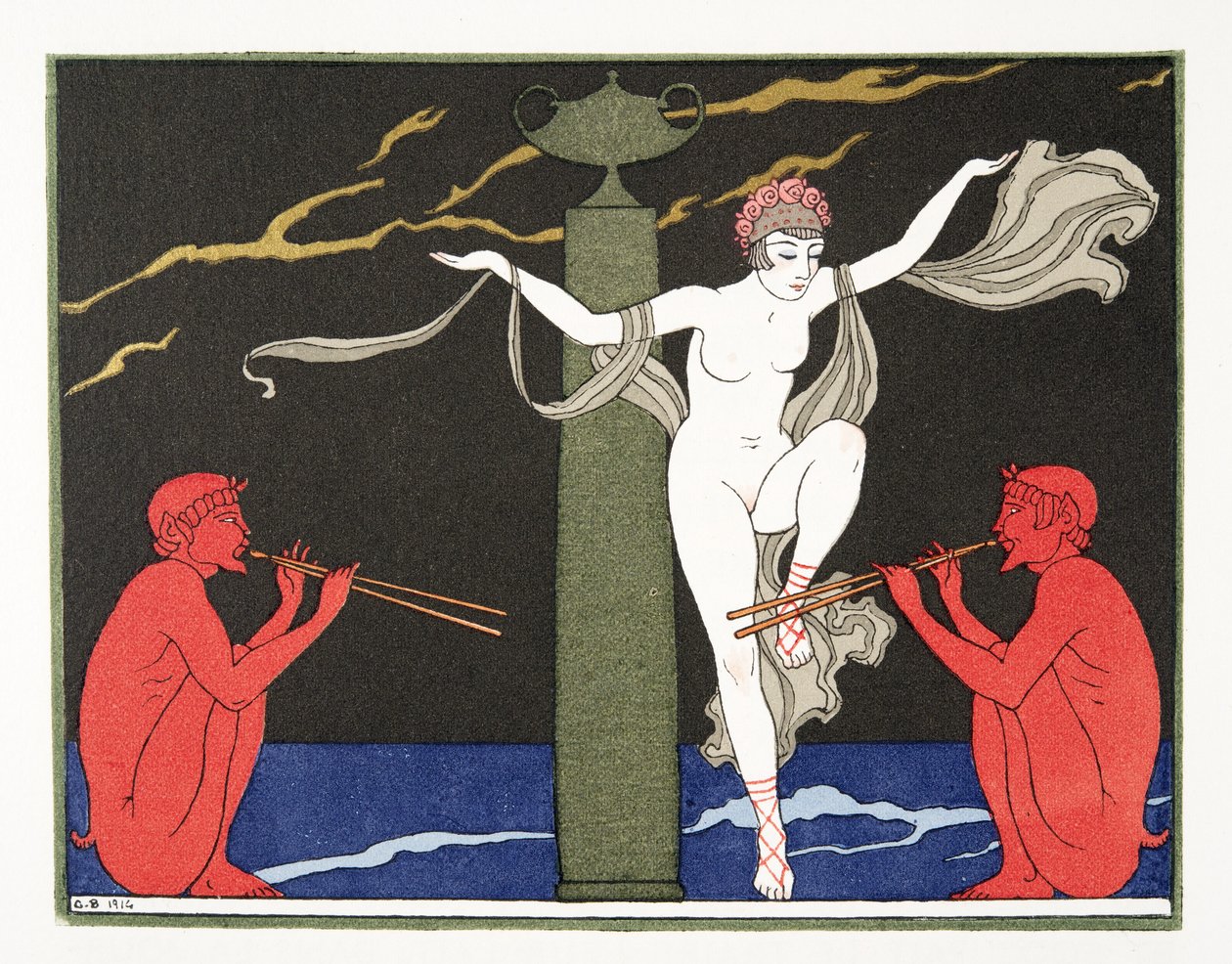 Illusztráció a Les Chansons de Bilitisből, Pierre Louys, pub. 1922 (sablonnyomat) alkotó: Georges Barbier