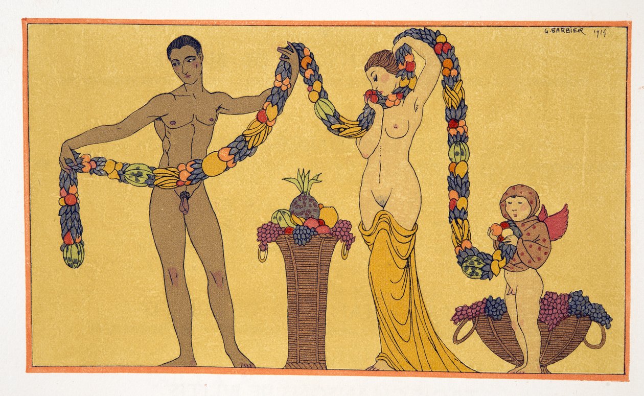 Illusztráció a Les Chansons de Bilitisből, Pierre Louys, pub. 1922 (sablonnyomat) alkotó: Georges Barbier