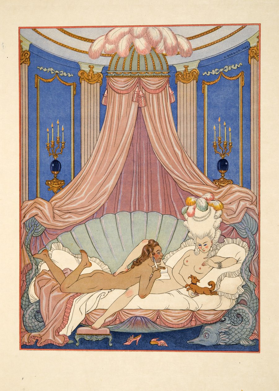 Illusztráció Pierre Choderlos de Laclos (1741-1803) „Les Liaisons Dangereuses” című kocsmából. 1934 (sablonnyomat) alkotó: Georges Barbier