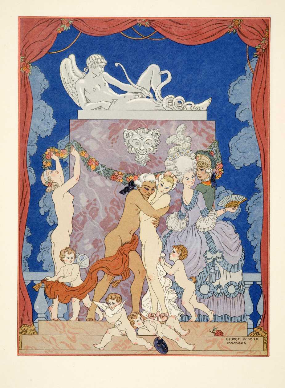 Illusztráció Pierre Choderlos de Laclos (1741-1803) „Les Liaisons Dangereuses” című kocsmából. 1934 (sablonnyomat) alkotó: Georges Barbier