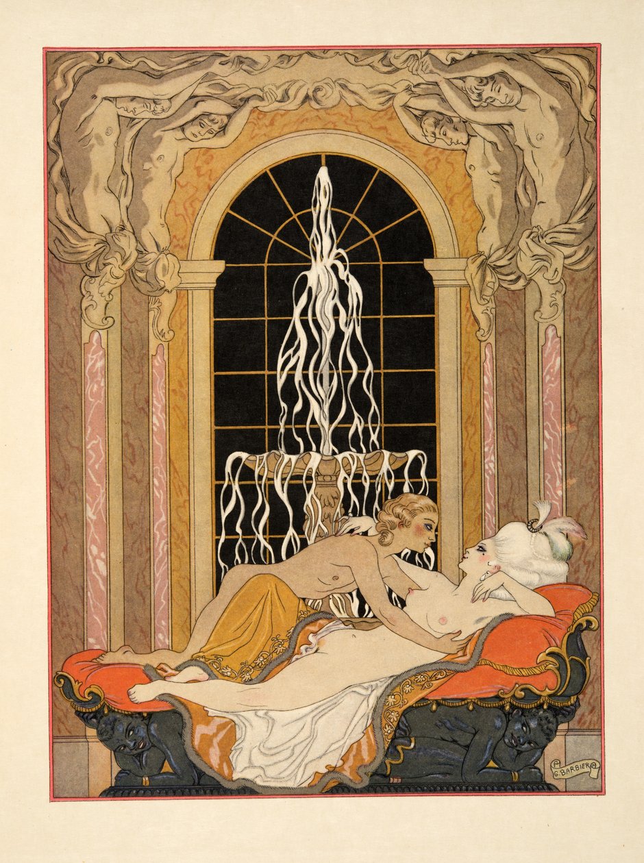 Illusztráció Pierre Choderlos de Laclos (1741-1803) „Les Liaisons Dangereuses” című kocsmából. 1934 (sablonnyomat) alkotó: Georges Barbier