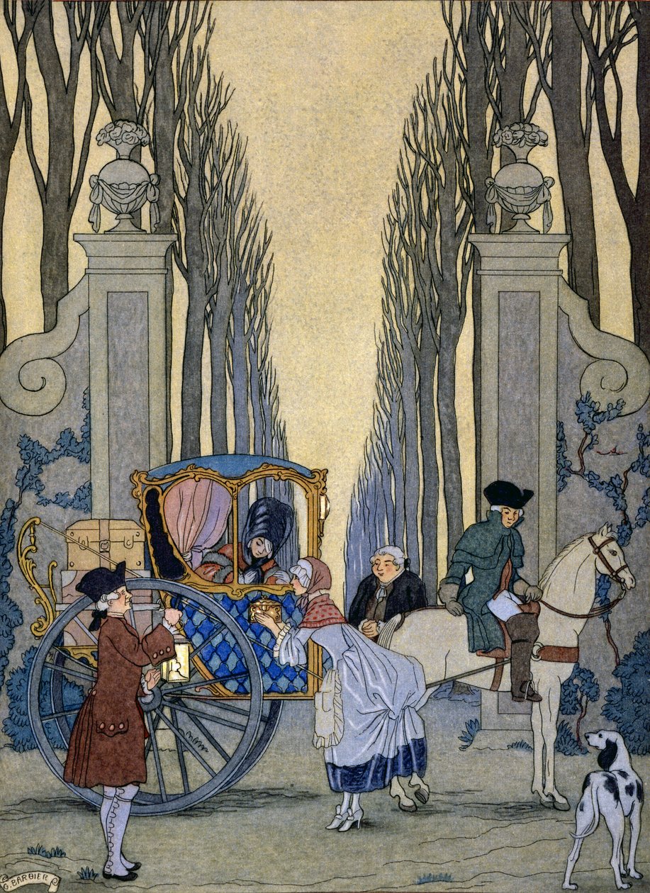 Illusztráció a "Les Liaisons Dangereuses"-ből, Pierre Choderlos de Laclos, 1920 körül (stencilnyomat) alkotó: Georges Barbier