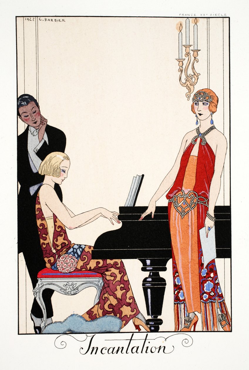 Varázslat a „Falbalas és Fanfreluches, Jelen, Múlt és Jövő módok almanachjából” alkotó: Georges Barbier