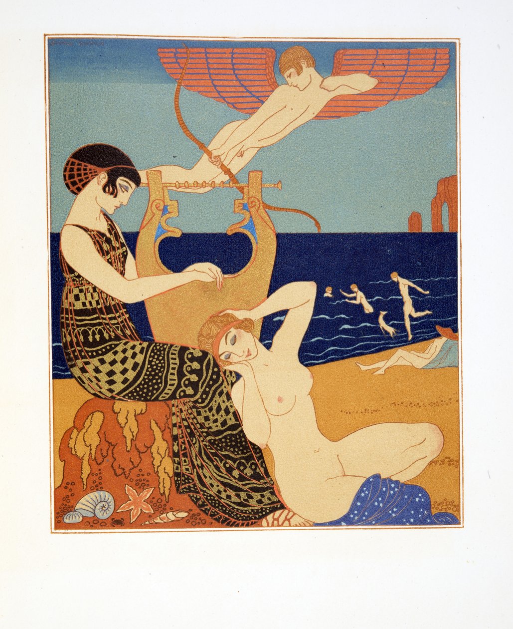A szimbolikus gyűrű, illusztráció a Les Chansons de Bilitisből, Pierre Louys, pub. 1922 (sablonnyomat) alkotó: Georges Barbier