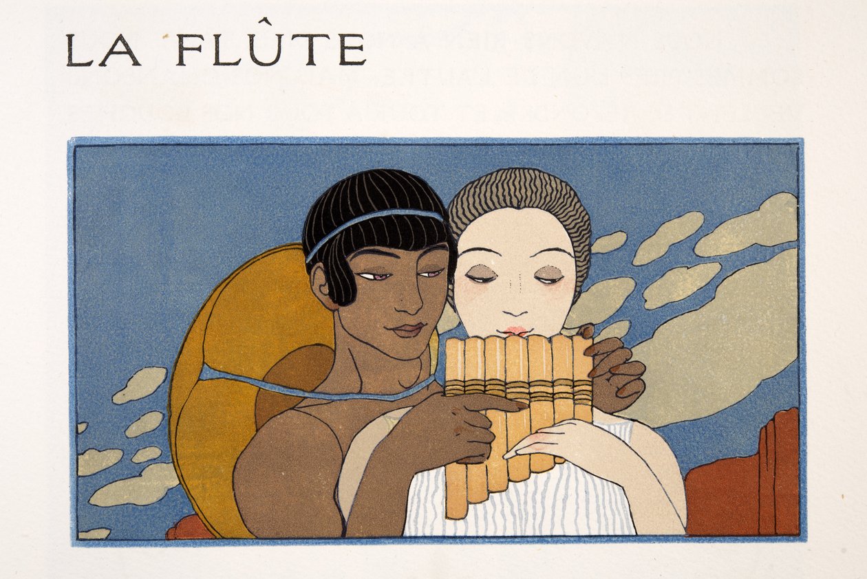 A fuvola, a Les Chansons de Bilitis illusztrációja, Pierre Louys, pub. 1922 (sablonnyomat) alkotó: Georges Barbier
