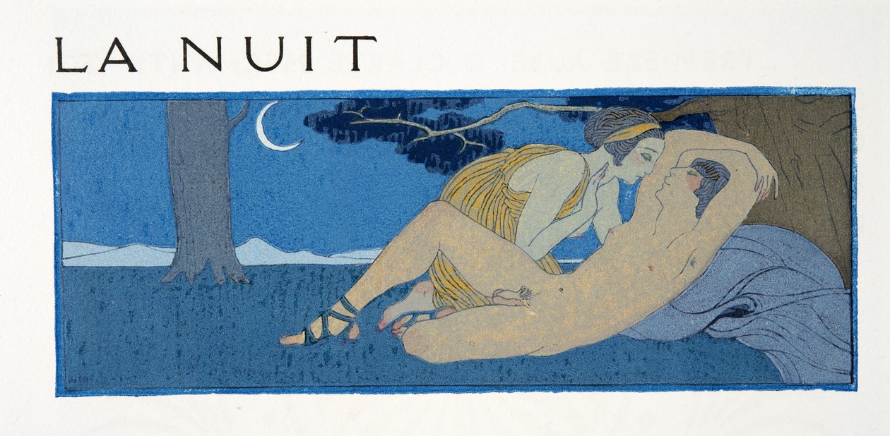 Az éjszaka, illusztráció a Les Chansons de Bilitisből, Pierre Louys, pub. 1922 (sablonnyomat) alkotó: Georges Barbier