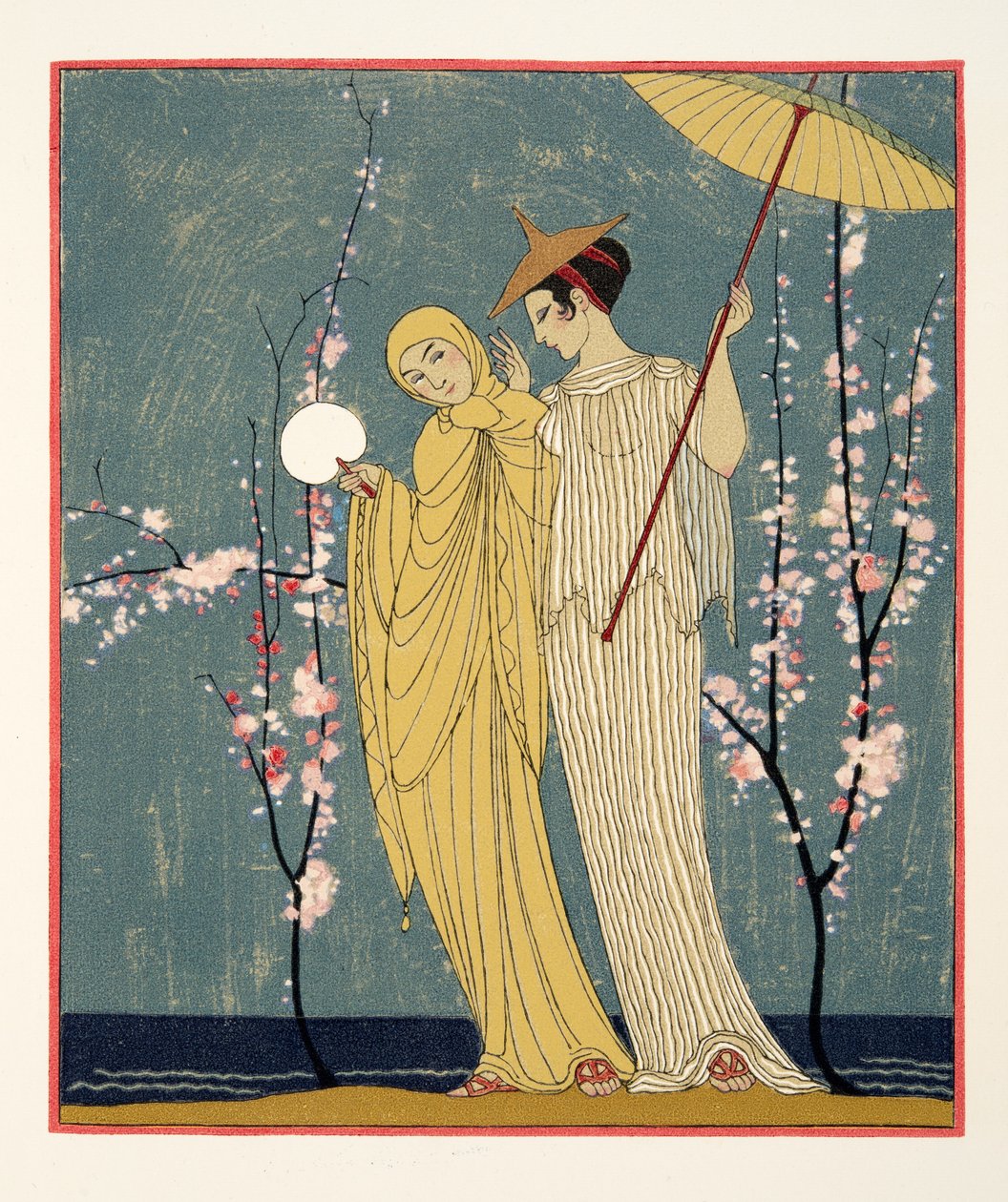 The Meeting, illusztráció a Les Chansons de Bilitisből, Pierre Louys, pub. 1922 (sablonnyomat) alkotó: Georges Barbier