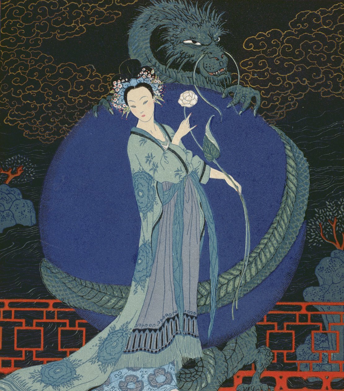 Hölgy sárkánnyal (színes litó) alkotó: Georges Barbier