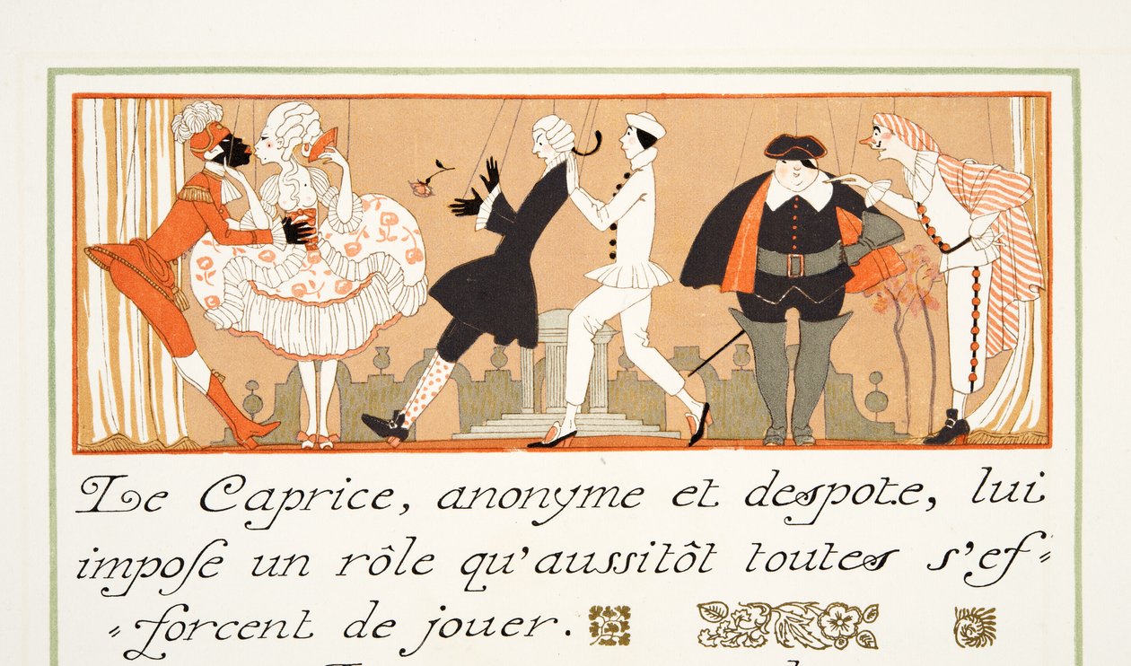 Le Caprice, a Personages de Comedie pub. 1922 (sablonnyomat) alkotó: Georges Barbier