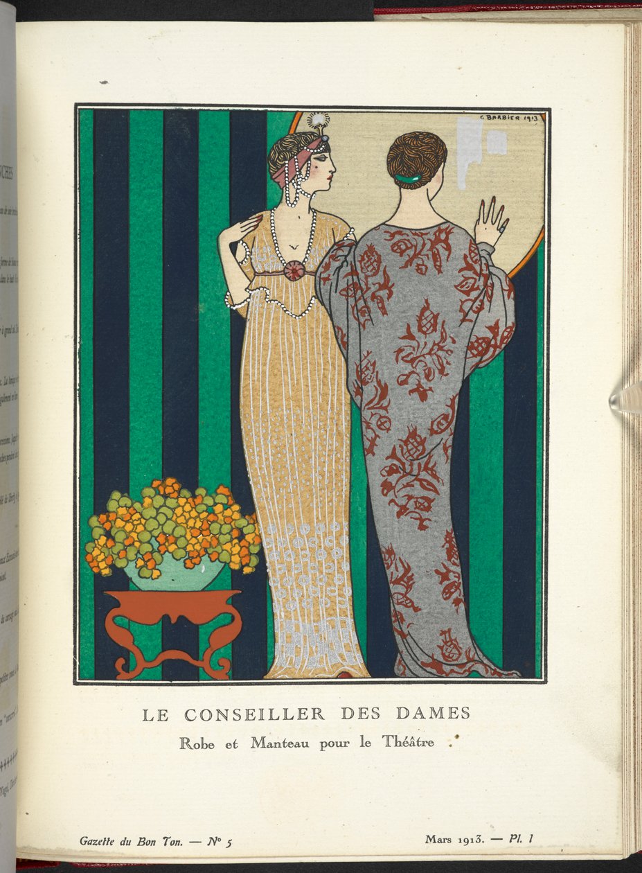 "A hölgyek tanácsadója - köntös és köpeny a színházba." alkotó: Georges Barbier